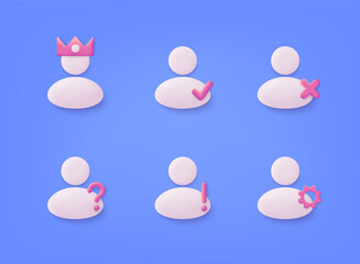 Set of people with like, question mark, check mark, heart. Trendy and modern design in 3d style for web design. 3D Web Vector Illustrations.