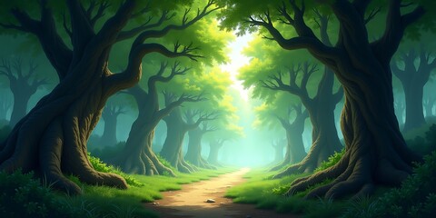 Enchanted Forest Path Bathed in Light