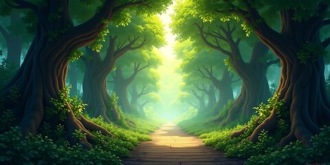 Enchanted Forest Path Bathed in Light