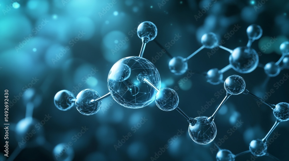 Aufkleber 3d molecular structure with connected spherical particles and atoms representing scientific backgrou