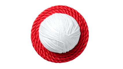 A close-up of a red ball of rope, isolated on a white background