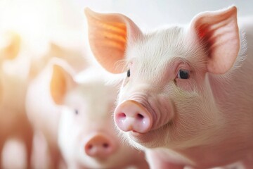 Close-Up Portrait of a Playful Piglet with Soft Pink Skin and Curious Expression in a Bright Farm Setting Reflecting Joy and Innocence in Agriculture