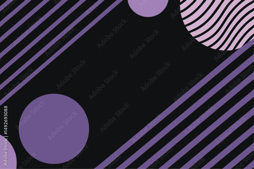 Poster modern abstract geometric background with purple circles and diagonal lines on transparent canvas