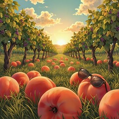 An artistic depiction of a liver with a vibrant red color, dotted with blueberries and surrounded by green leaves, set against a white background with scattered red lines and splatters.