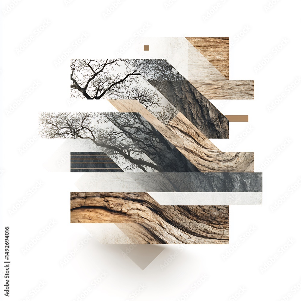 Poster abstract composition of tree bark textures in layered rectangular segments art