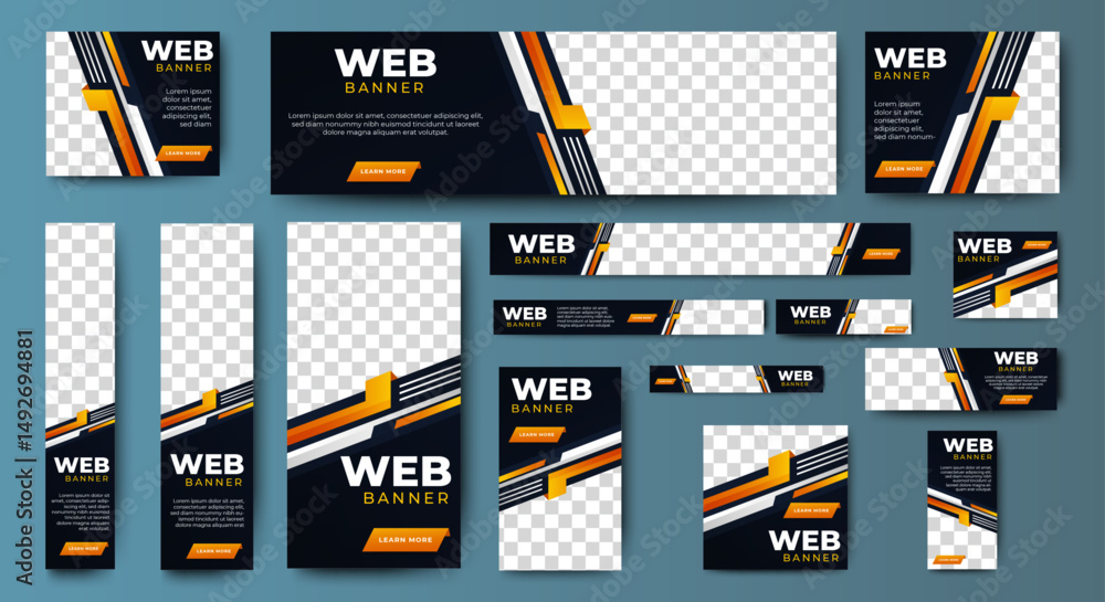 Poster business web banners template design with image space. vector