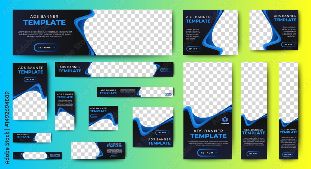 Poster business banner set for web display ads template. vector