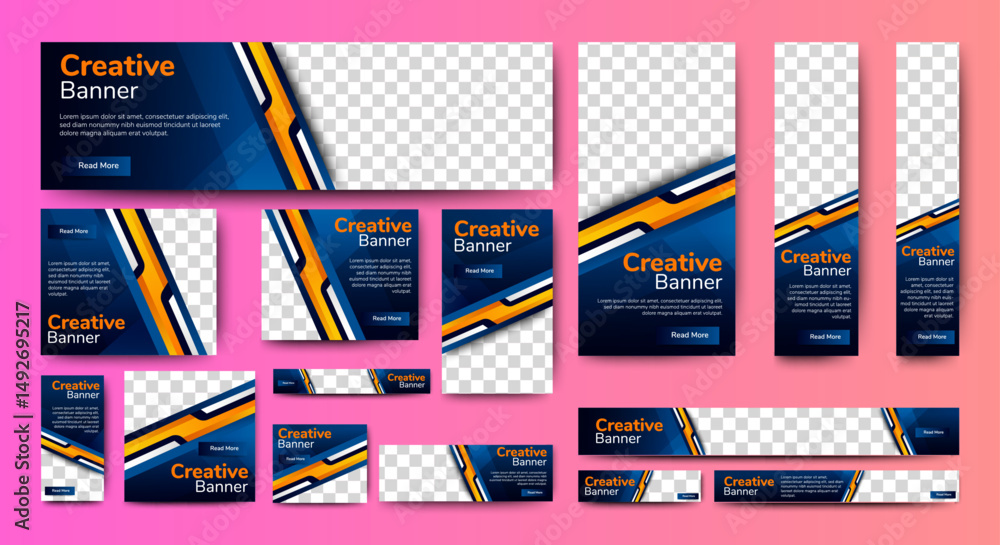 Poster web banner template design set layout with photo and text space. gradient blue. business advertising