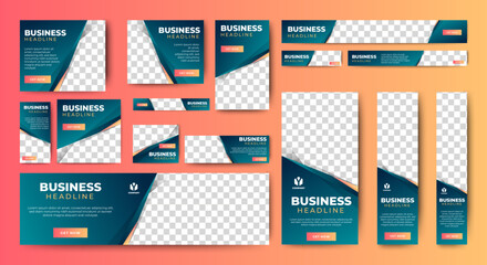 Professional ads banner template set design. Business web banner layout for cover, flyer, social media, background, poster, card. vector