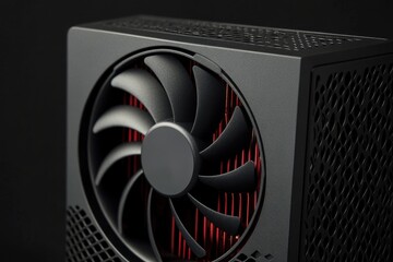 Close-up View of a Modern Computer Cooling System Featuring a High-Performance Fan Ideal for Gaming and Heavy-Duty Computing in a Sleek Design with Red Accents