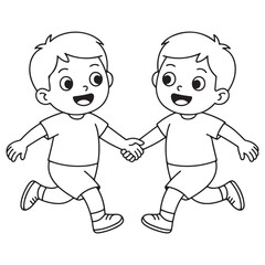 Happy Kids Running Together Coloring Page