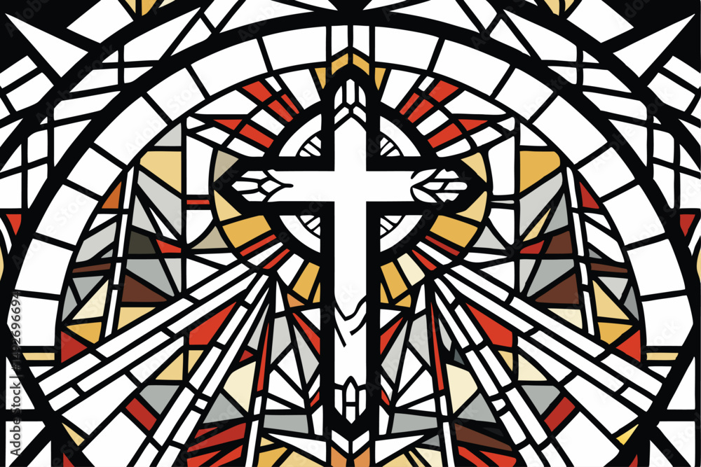 Aufkleber stained glass cross design with a geometric pattern suitable for religious and abstract projects