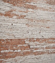Obraz premium Whitewashed brick wall, uneven surface, showing signs of weathering and age , design, rustic