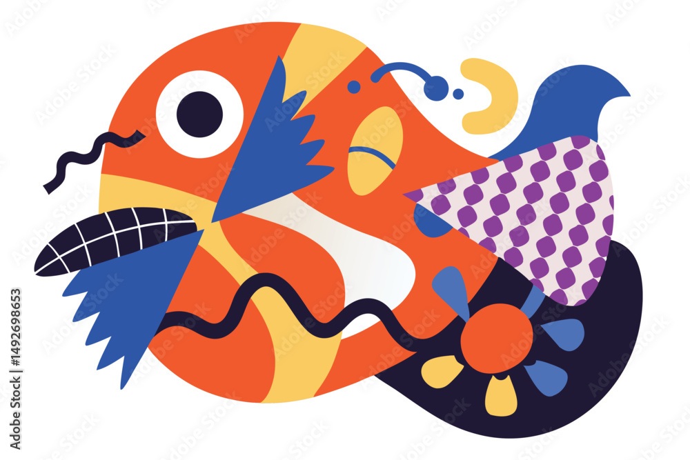 Poster vibrant abstract graphic illustration with colorful shapes and elements featuring transparency