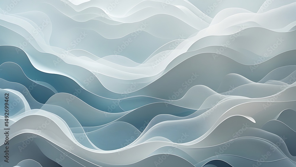 Poster abstract blue and white wavy layers creating a sense of movement and tranquility in a soft and fluid