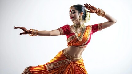 Indian classical dancer isolated on white background