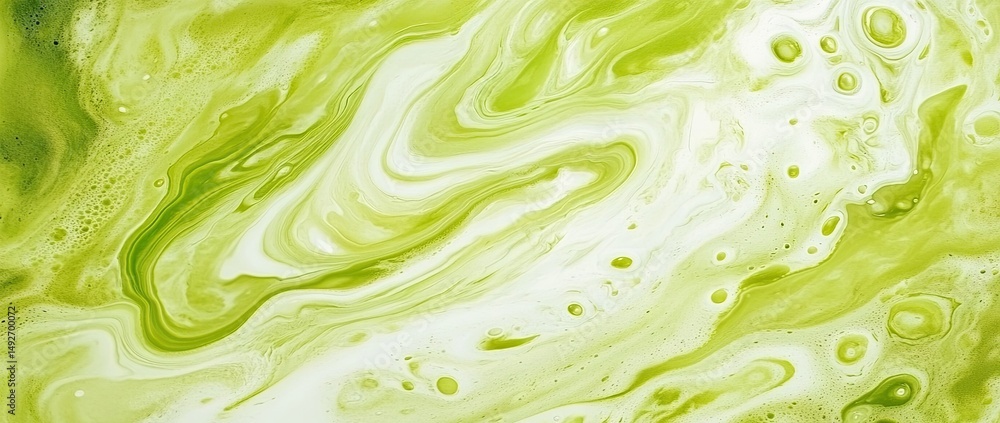 Poster a vibrant. swirling green abstract pattern with hints of white. showcasing fluid dynamics. perfect f