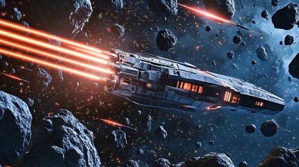 Futuristic spaceship in space combat