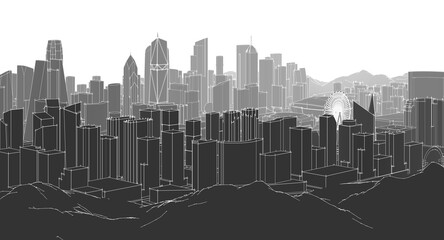 Fototapeta premium modern city panorama 3d illustration