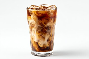 Iced Coffee: Swirling Cream, Dark Roast, Refreshing Glass