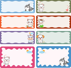 Set sticker for notebook. Back to school labels. Cute blank label stickers. Animal labels.