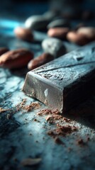 Dark chocolate bar with cocoa beans