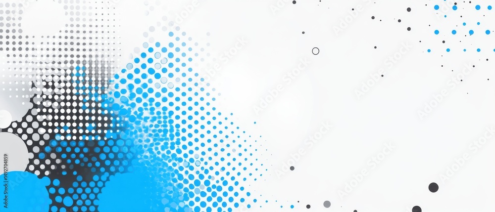 Poster abstract background of blue and gray halftone dots on white canvas graphic design element