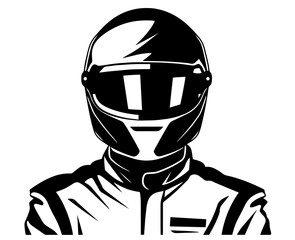 Silhouette of a Racing Driver in Helmet and Suit. Motorsport, Speed, Discipline, Technical Skill, Competitive Spirit for Formula 1 Events, World Motorsport Day.International Racing Driver Day, Nationa