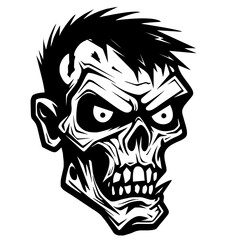 Zombie Head with Scary Expression. Horror, Undead, Halloween, Dark Fantasy, and Supernatural Themes for World Zombie Day, Fright Fest Events. World Zombie Day, Horror Movie Day, Fright Fest