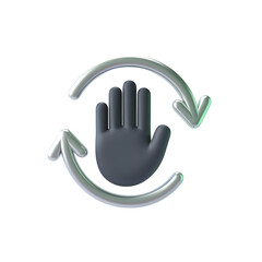 A cyclical return depicted with a sleek gray hand embodying feedback reset on transparent background