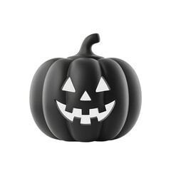 A sleek matte black Halloween pumpkin its carved face aglow hinting at on transparent background