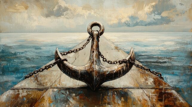 Depiction of an anchor amidst a seafaring scene.