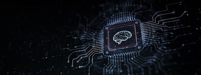 AI Transforming Industries Illustrated on a Processor Touched by a Human Hand.