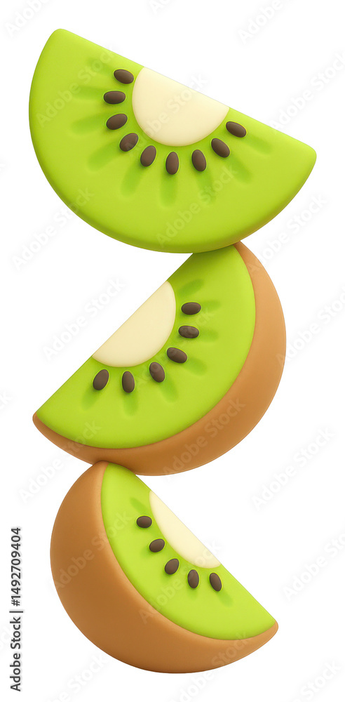 Poster three slices of kiwi fruit in a stack against transparent background