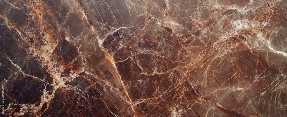 Poster a close-up view of a polished dark marble surface showcasing intricate patterns and rich colors. ide