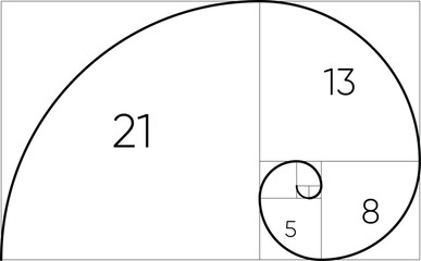 Golden Ratio Fibonacci Spiral Design with Gold Gradient for Balance and Harmony. Composition spiral guideline illustration