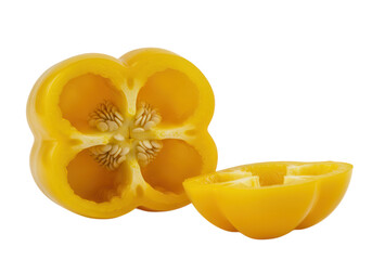 Sliced yellow bell pepper isolated on transparent background
