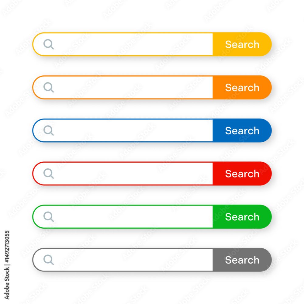 Fototapete Various search bar templates. Internet browser engine with search box, address bar and text field. UI design, website interface element with web icons and push button. Vector illustration
