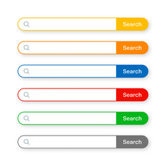 Fototapeta premium Various search bar templates. Internet browser engine with search box, address bar and text field. UI design, website interface element with web icons and push button. Vector illustration