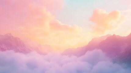 Pastel mountains and cloudscape