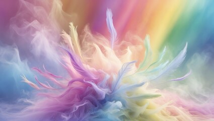 Obraz premium Pastel feathers on a colorful cloudy sky. Suitable for greeting cards, nature themed designs, and cheerful blog posts about positivity and whimsy.