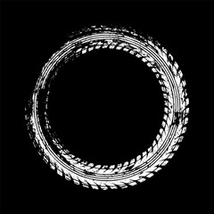 Grunge circle tire track, wheel braking mark. Truck, car or motorcycle tread pattern silhouettes. Auto race, motorsport, speed racing design element. Vector illustration