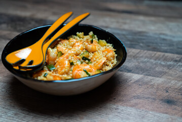 Mediterranean Couscous Salad with Shrimp and Zucchini.