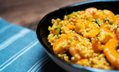 Mediterranean Couscous Salad with Shrimp and Zucchini.