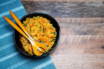 Mediterranean Couscous Salad with Shrimp and Zucchini.
