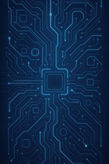 Complex circuitry design with glowing blue lines on a dark background, representing technology and innovation in digital realms