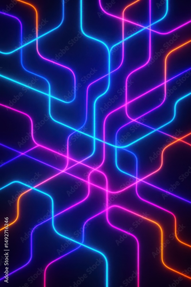 Poster vibrant neon lines intertwining in a captivating display of color and light against a dark backdrop