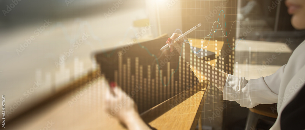 Poster data visualization and analytics insights on a wide banner, business and technology concept.