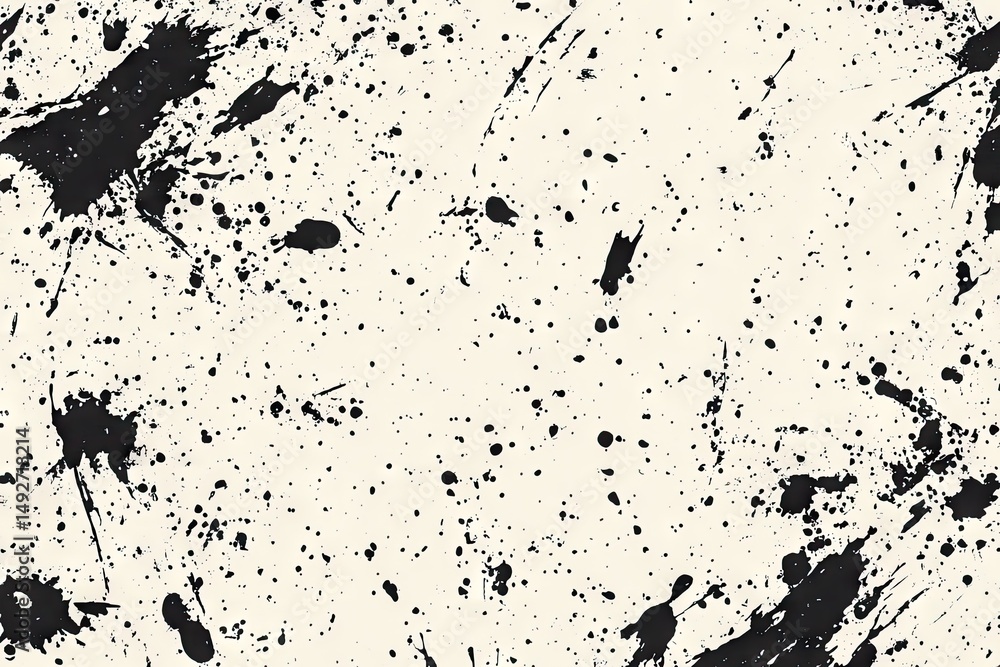 Poster abstract art featuring a textured background with black and orange splatters on a light cream canvas
