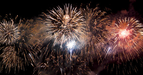 Golden Firework Countdown to new year 2025 party time event anniversary independence day night time...